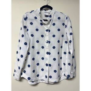 FINLEY Clipped Daisy Cotton Blend Textured White/Blue Popover Blouse, Sz S
